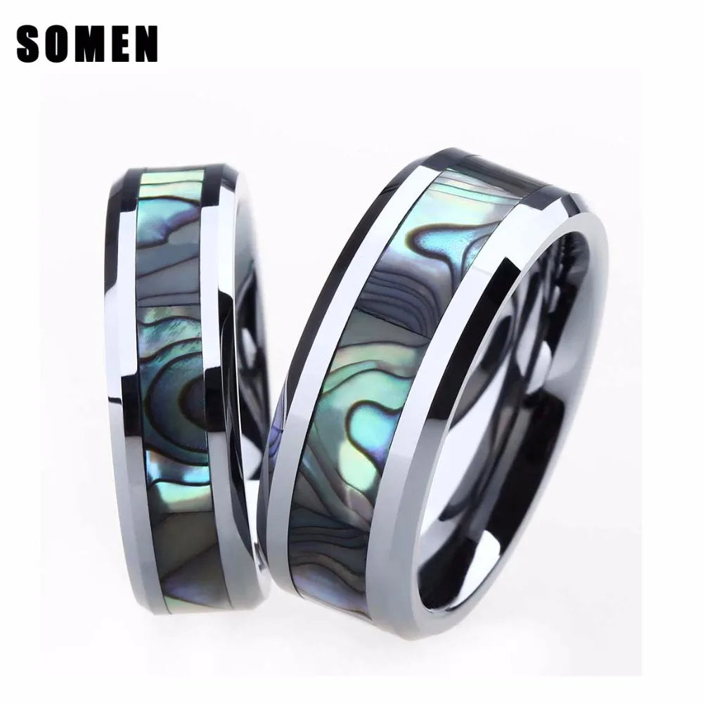 Some 6Mm 8Mm Ring for Couple Tungsten Ring Luxury Abalone Shell Wedding Engagement Ring Lover'S Jewellery Alliance Anel Boho