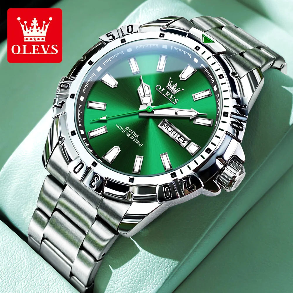 OLEVS Diving Series Quartz Wrist Watch for Men Stainless Steeel Waterproof Luminous Auto Date/Week Luxury Men'S Watch Relogios