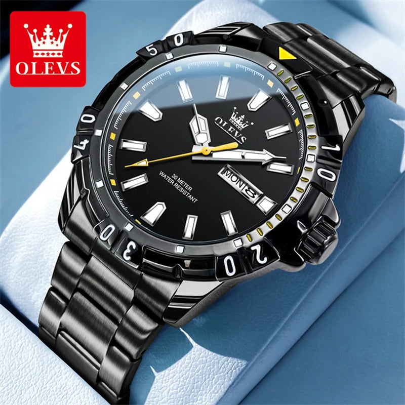 OLEVS Diving Series Quartz Wrist Watch for Men Stainless Steeel Waterproof Luminous Auto Date/Week Luxury Men'S Watch Relogios