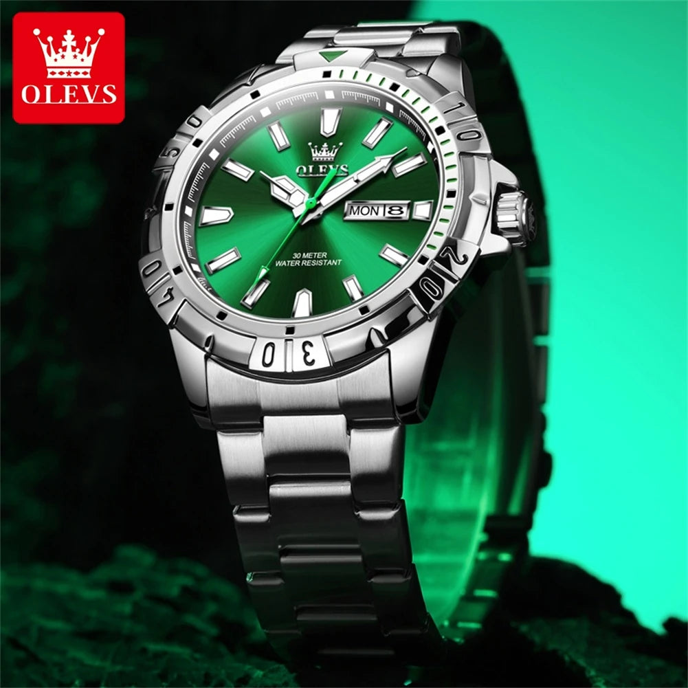 OLEVS Diving Series Quartz Wrist Watch for Men Stainless Steeel Waterproof Luminous Auto Date/Week Luxury Men'S Watch Relogios